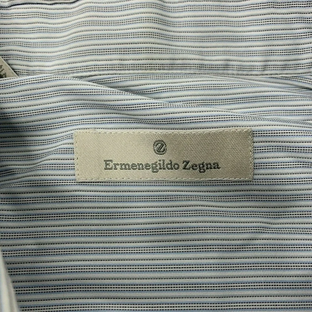 Ermenegildo‎ Zanga Mens 42 16.5 Button Front Shirt Blue Striped Long Sleeve